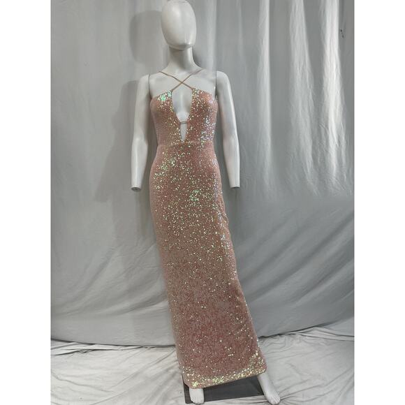 Nookie 'Supreme' Pink Sequin Embellished Cut Out Maxi Dress Size M - Picture 2 of 5